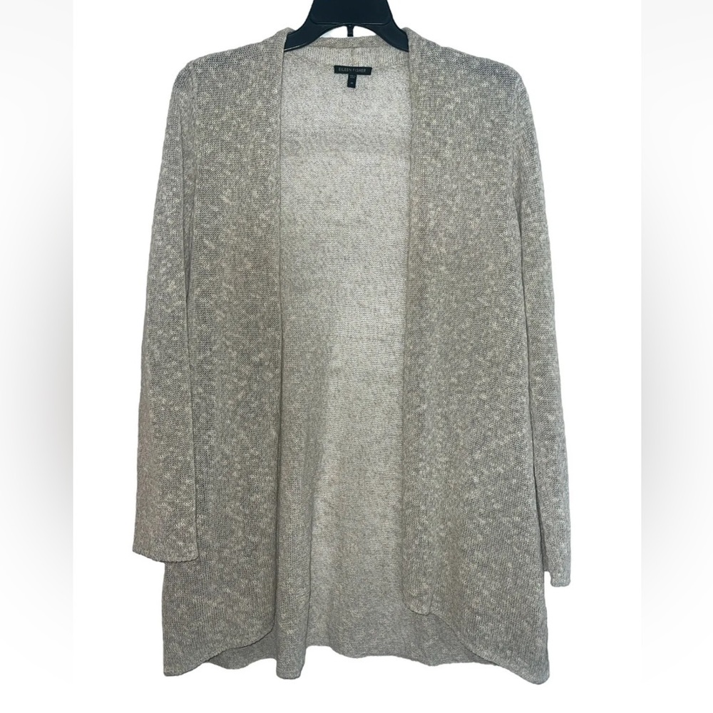 Eileen Fisher Linen Blend Long Cardigan Womens Size Medium Oatmeal Ivory NWOT